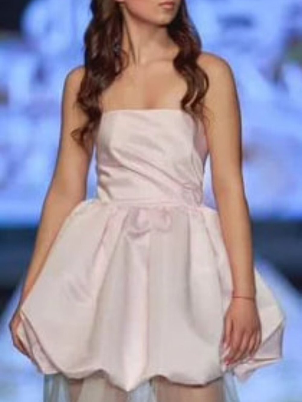 Pink Strapless Bubble Dress with Pearl Detailing - Picture 4 of 5